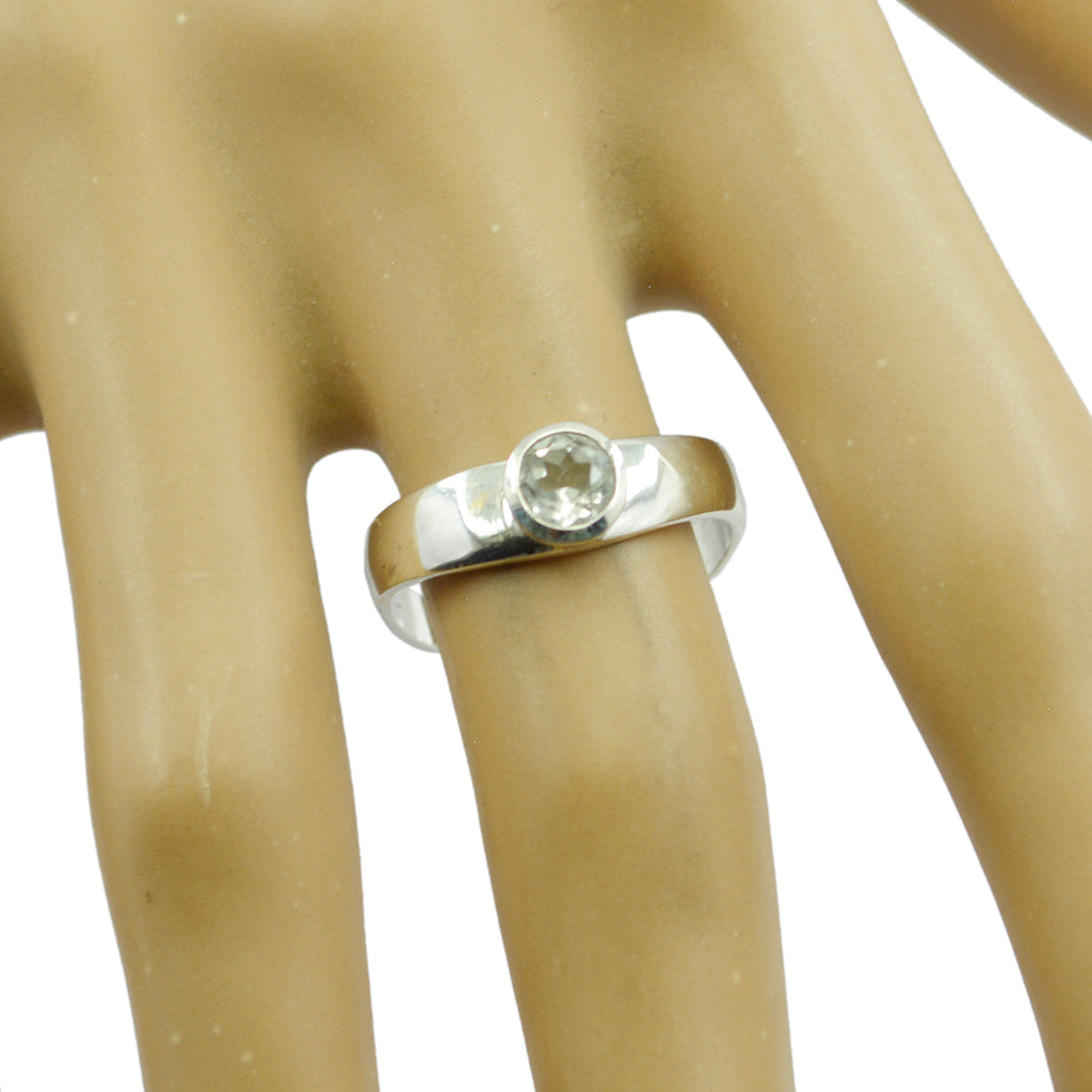 Green Amethyst Solitaire Japanese Sterling Silver Green Gemstone Whisper thin Romantic Ring Jewelry