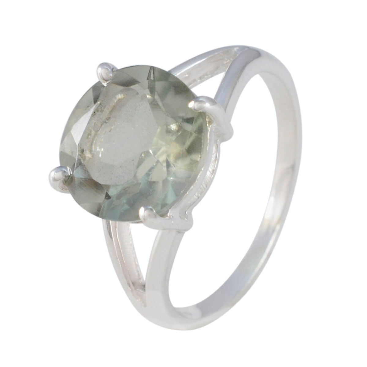 Green Amethyst Solitaire African Sterling Silver Green Gemstones Featherlight Luxurious Ring Jewelry