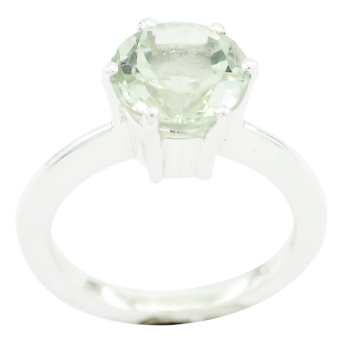 Green Amethyst Solitaire Russian 92.5 Silver Green Gemstone Slim Abstract Ring Jewelry