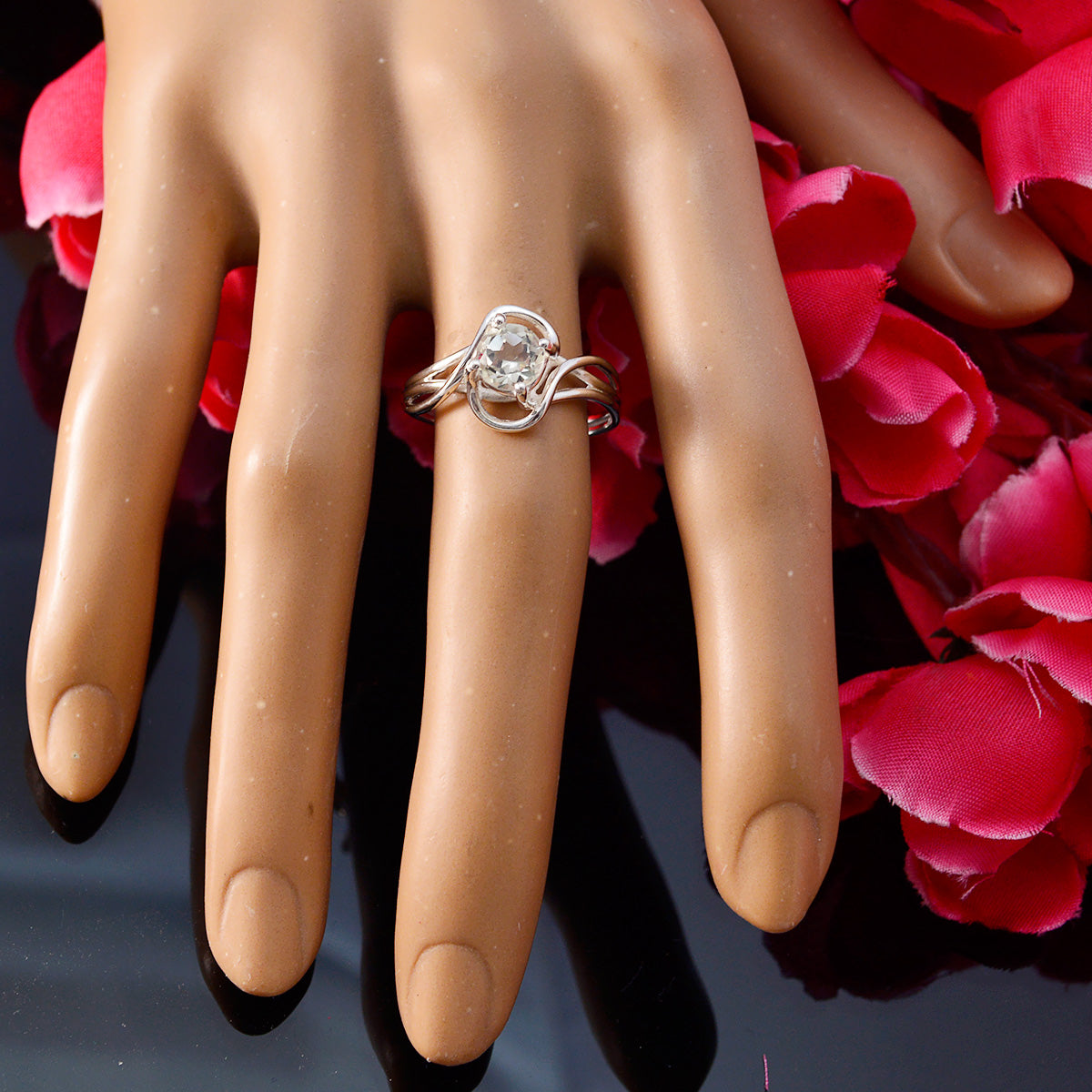 Green Amethyst Solitaire Korean Silver Green Gemstones Delicate Fairytale Ring Jewellery