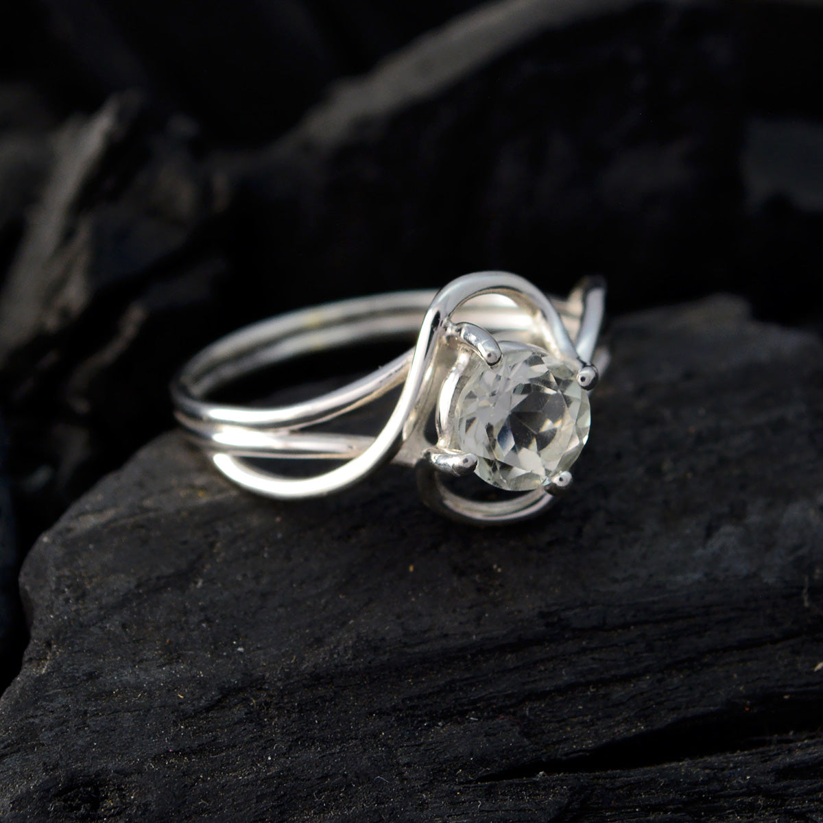 Green Amethyst Solitaire Korean Silver Green Gemstones Delicate Fairytale Ring Jewellery