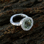 Green Amethyst Solitaire Moroccan Silver Green Gemstone Eye catching Graceful Ring Jewelry