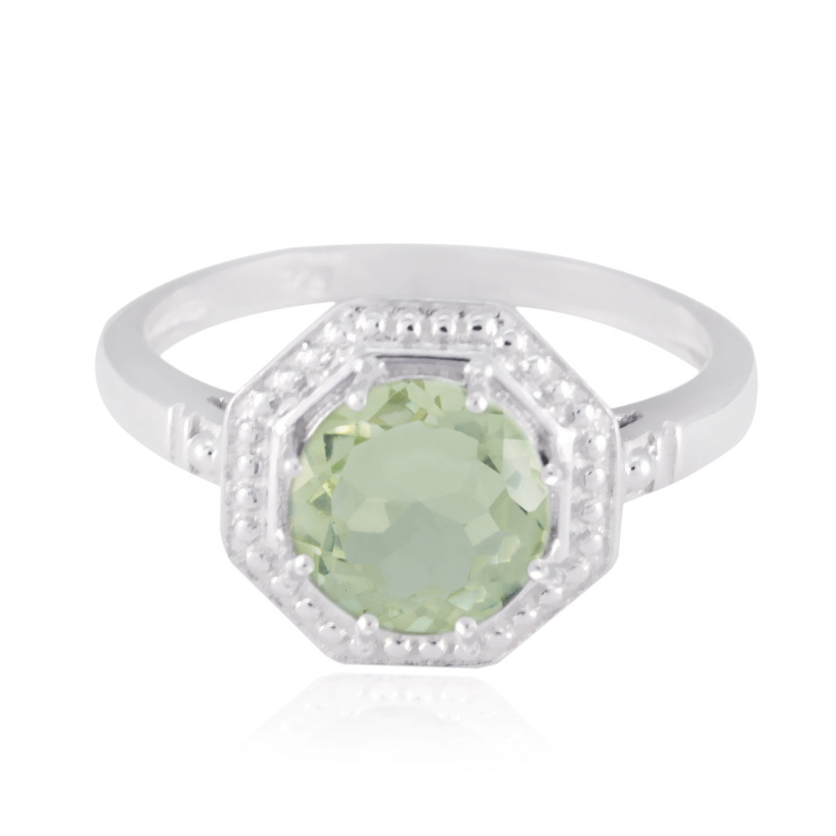 Green Amethyst Solitaire Japanese 925 Silver Green Gems Whisper thin Sophisticated Ring Jewellery メイン画像