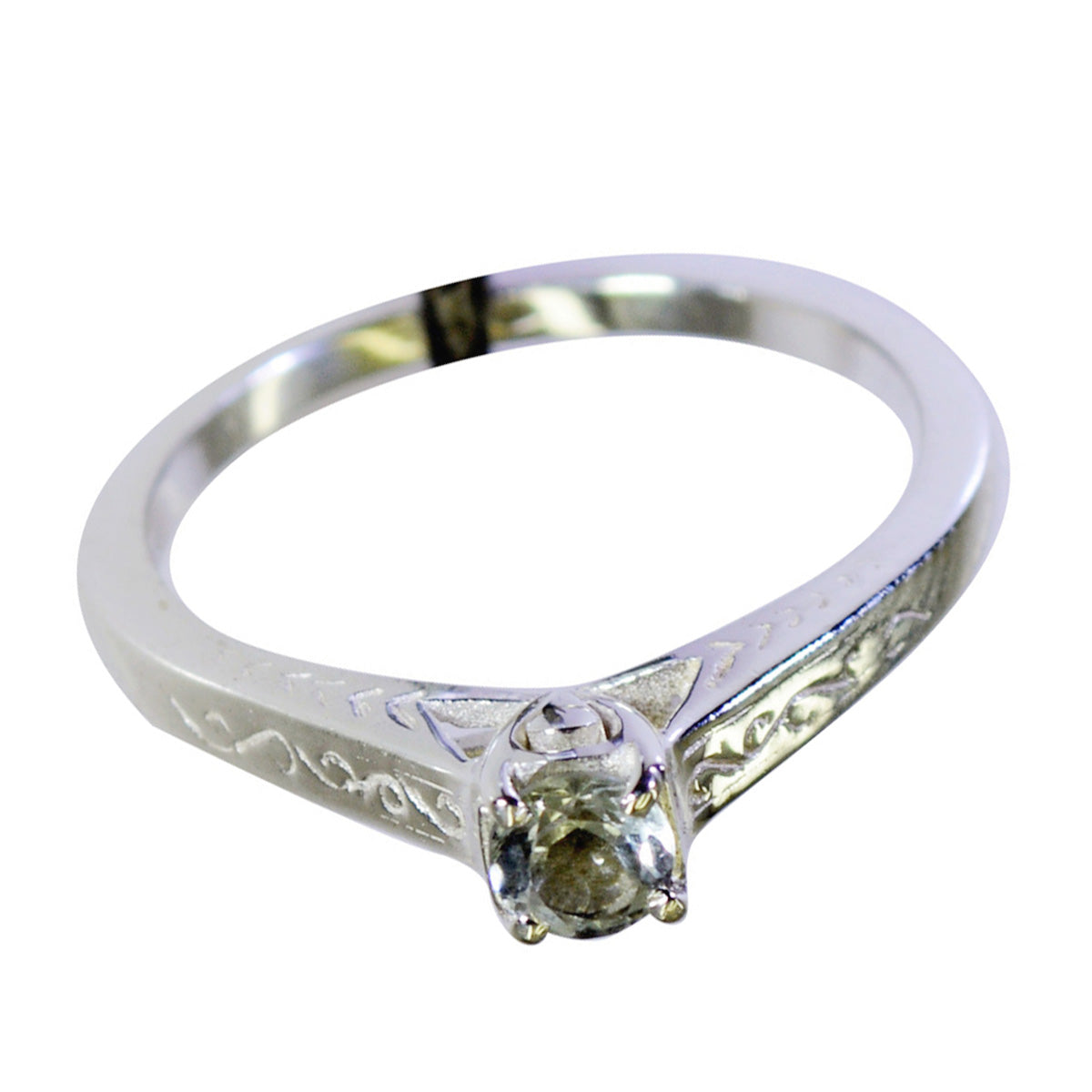 Green Amethyst Solitaire Japanese 925 Sterling Silver Green Gems Dainty Modern Ring Jewellery