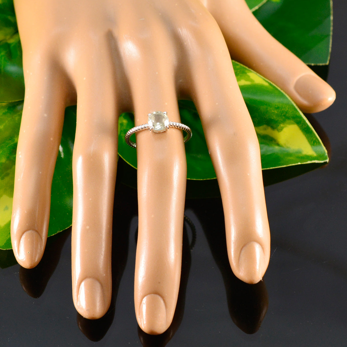 Green Amethyst Solitaire American Sterling Silver Green Gems Delicate Twist Ring Jewelry