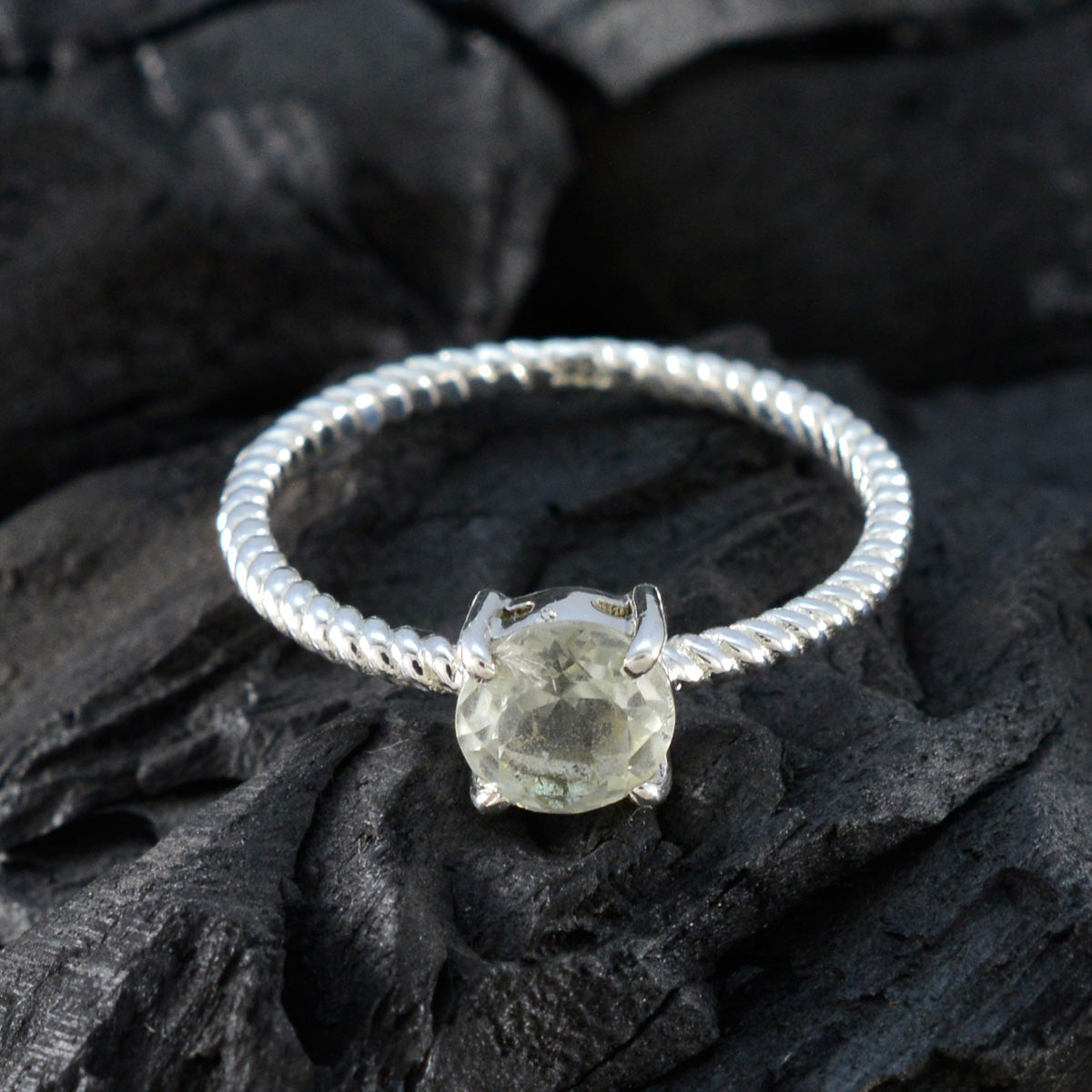 Green Amethyst Solitaire American Sterling Silver Green Gems Delicate Twist Ring Jewelry