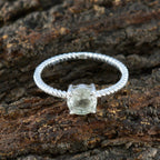 Green Amethyst Solitaire American Sterling Silver Green Gems Delicate Twist Ring Jewelry