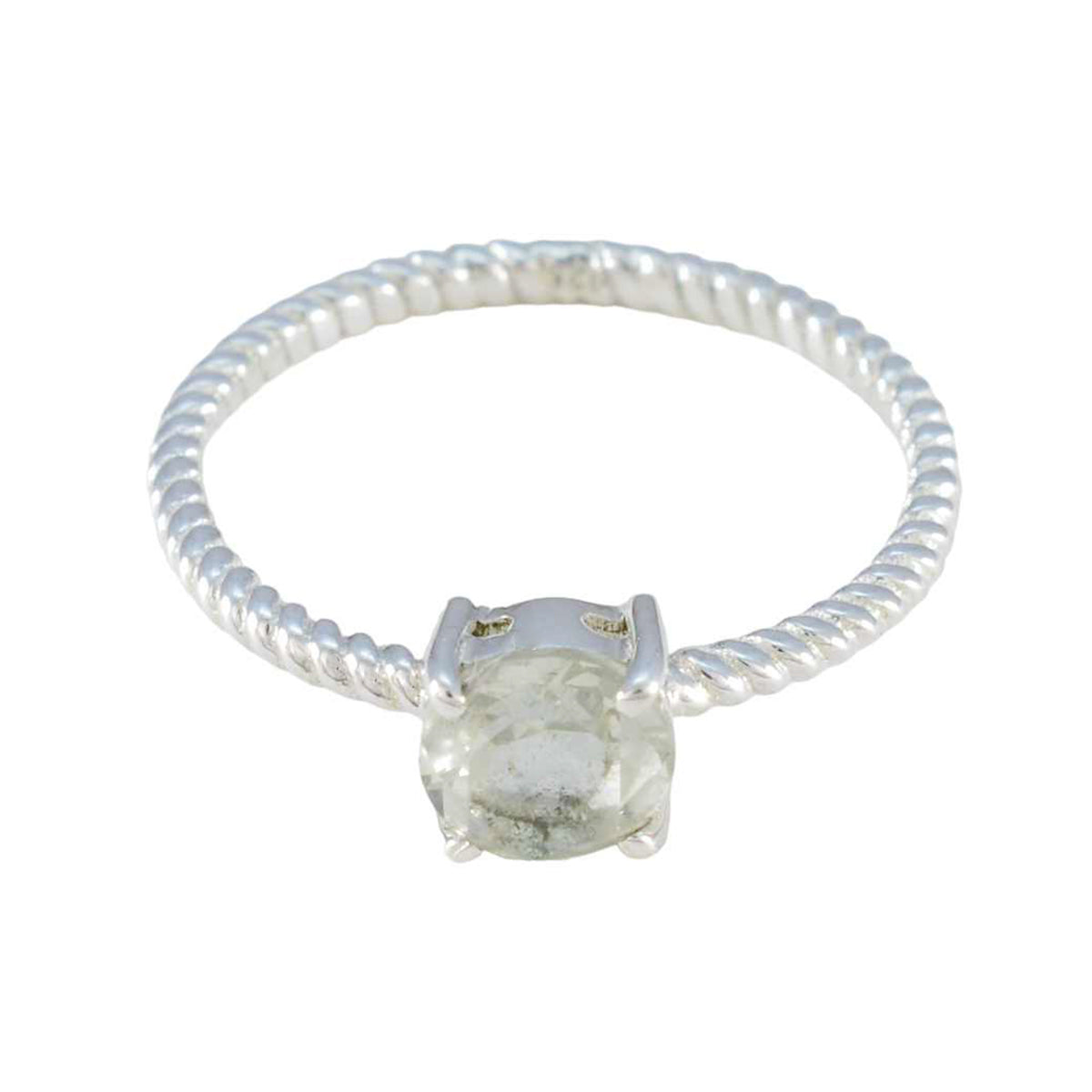 Green Amethyst Solitaire American Sterling Silver Green Gems Delicate Twist Ring Jewelry Huvudsaklig produktbild