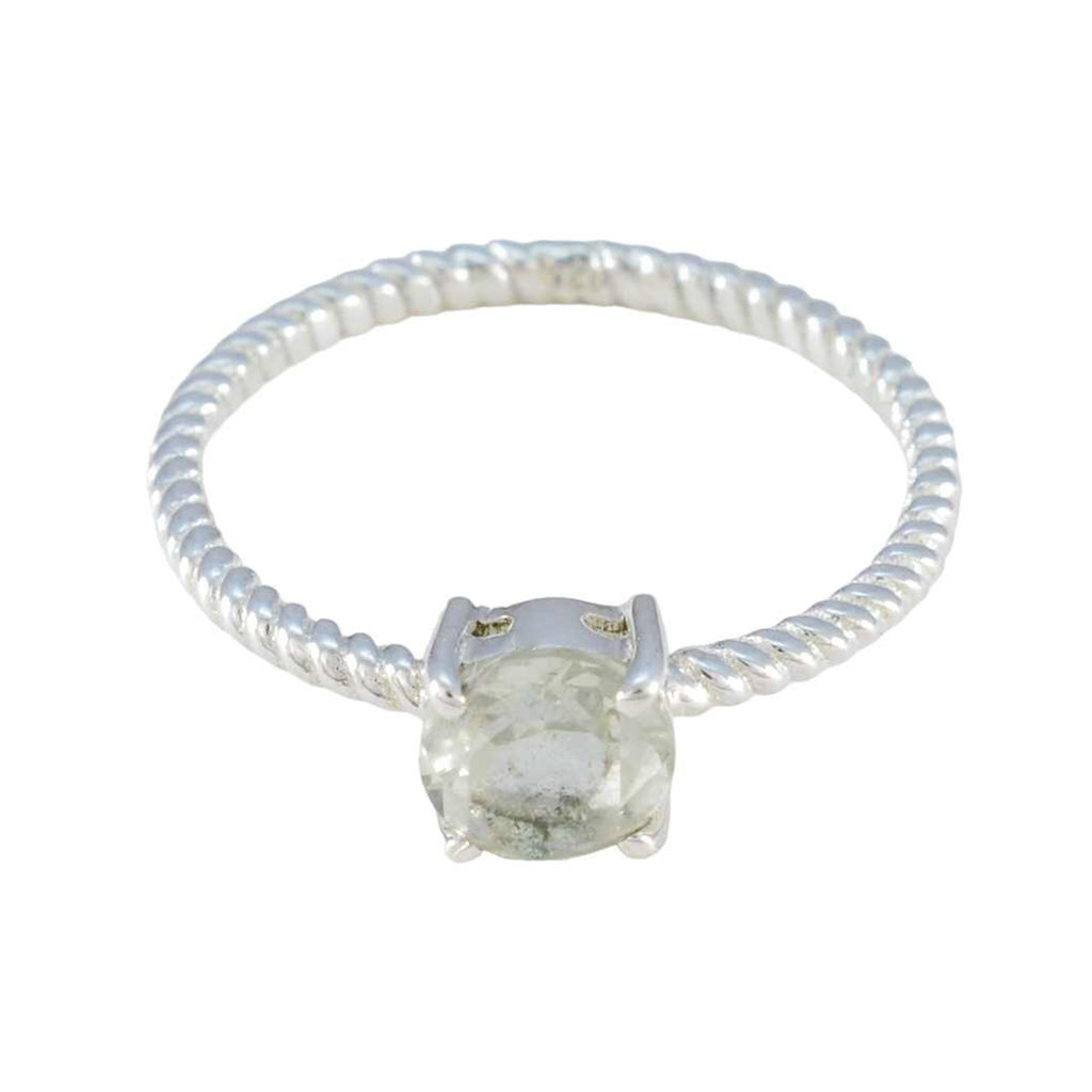 Green Amethyst Solitaire American Sterling Silver Green Gems Delicate Twist Ring Jewelry