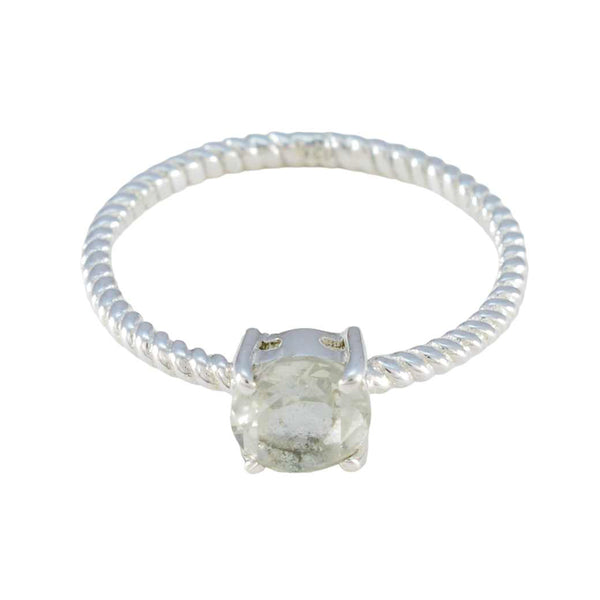 Green Amethyst Solitaire American Sterling Silver Green Gems Delicate Twist Ring Jewelry