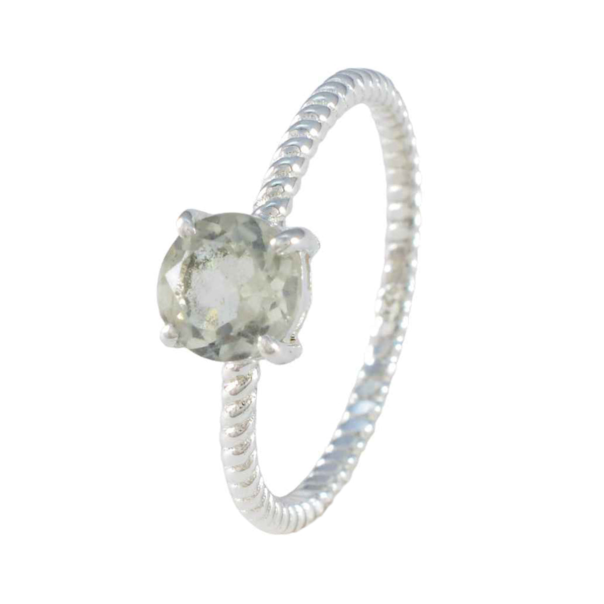 Green Amethyst Solitaire American Sterling Silver Green Gems Delicate Twist Ring Jewelry