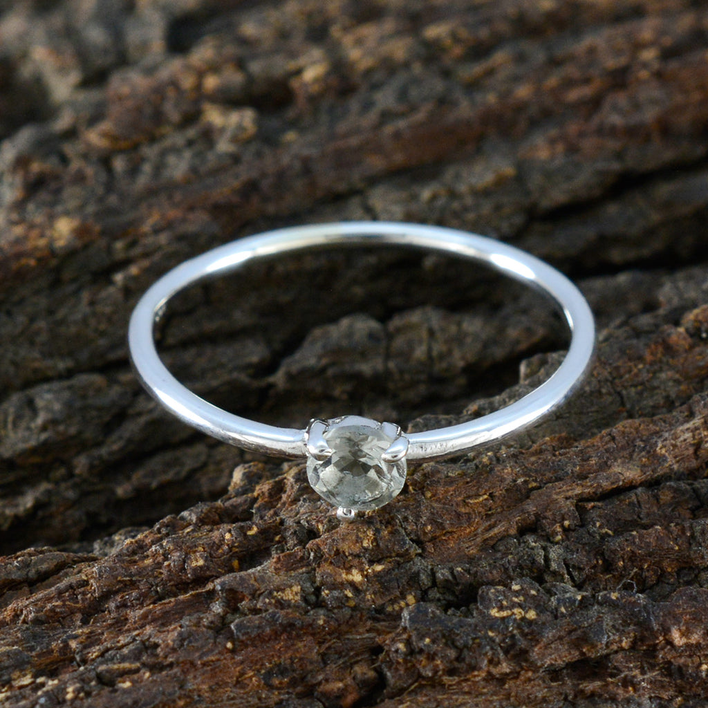 Green Amethyst Solitaire Korean Silver Green Gemstones Minimalist Graceful Ring Jewelry