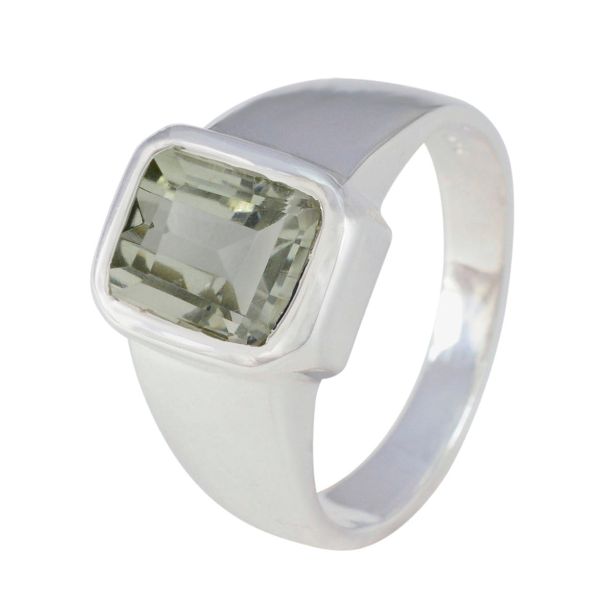 Green Amethyst Solitaire French 925 Silver Green Gems Eye catching Contemporary Ring Jewellery