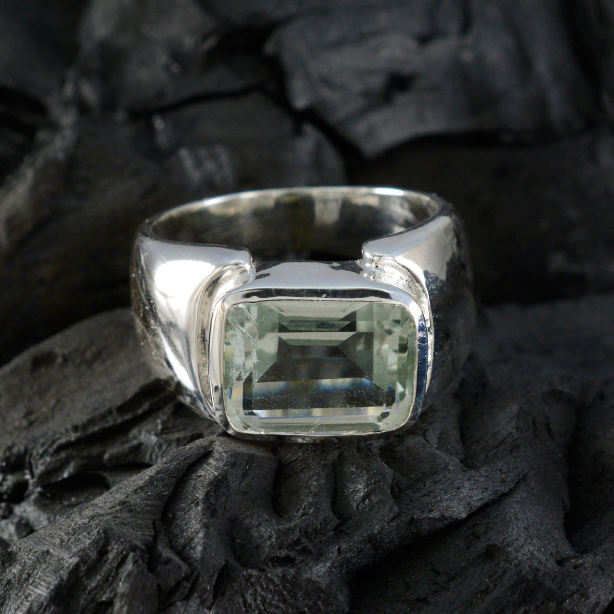 Green Amethyst Solitaire French 925 Sterling Silver Green Gemstones Essential  Abstract Ring Jewelry