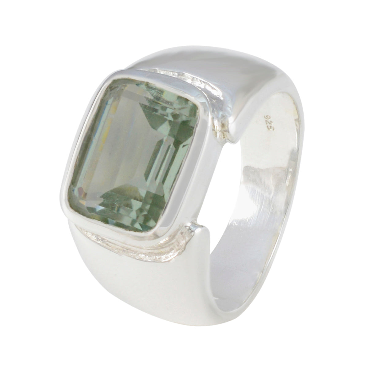 Green Amethyst Solitaire French 925 Sterling Silver Green Gemstones Essential  Abstract Ring Jewelry