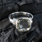 Green Amethyst Solitaire French 925 Sterling Silver Green Gemstones Eye catching Signet Ring Jewelry