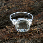 Green Amethyst Solitaire French 925 Sterling Silver Green Gemstones Eye catching Signet Ring Jewelry