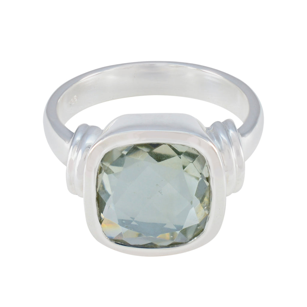 Green Amethyst Solitaire French 925 Sterling Silver Green Gemstones Eye catching Signet Ring Jewelry