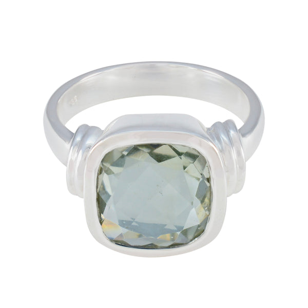 Green Amethyst Solitaire French 925 Sterling Silver Green Gemstones Eye catching Signet Ring Jewelry