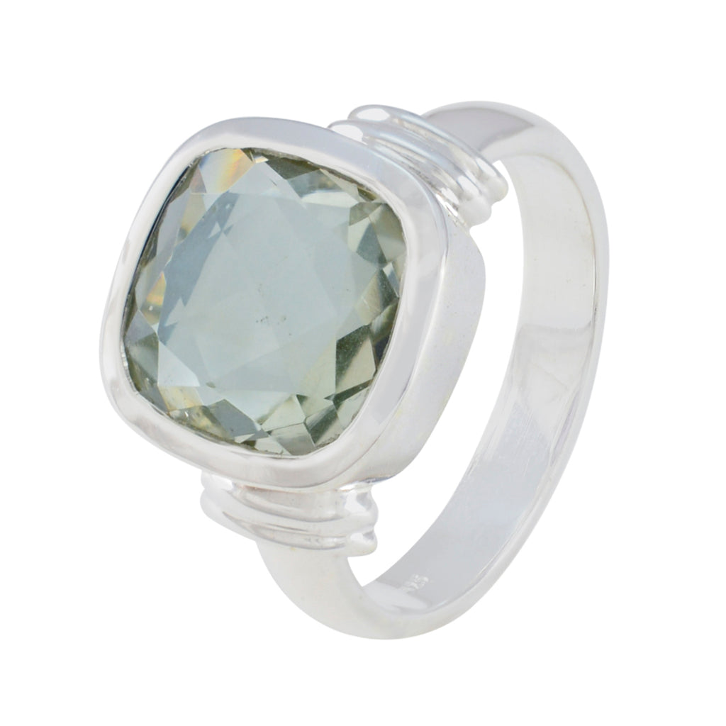 Green Amethyst Solitaire French 925 Sterling Silver Green Gemstones Eye catching Signet Ring Jewelry