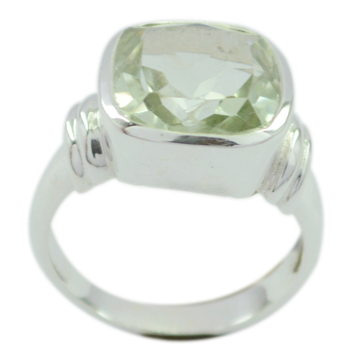 Green Amethyst Solitaire French 925 Sterling Silver Green Gemstones Eye catching Signet Ring Jewelry