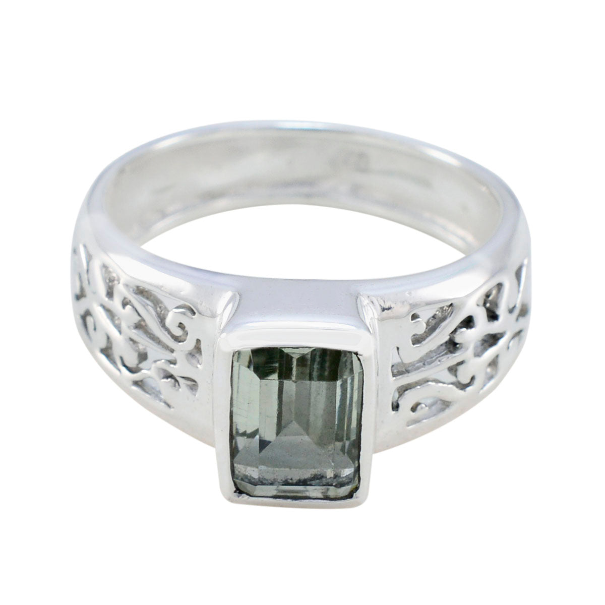 Green Amethyst Solitaire Indian Sterling Silver Green Gemstones Featherlight Cultural Ring Jewelry Huvudsaklig produktbild