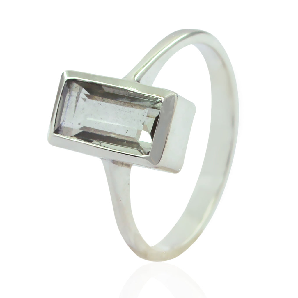 Green Amethyst Solitaire German 925 Silver Green Gemstone Featherlight Cultural Ring Jewellery