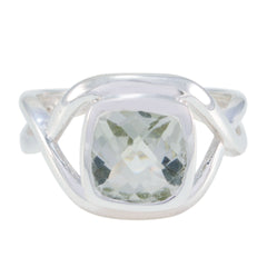 Green Amethyst Solitaire German 925 Silver Green Gemstones Classic Modern Ring Jewelry