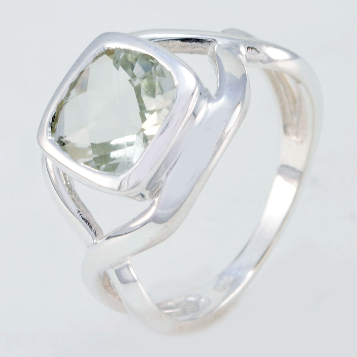 Green Amethyst Solitaire German 925 Silver Green Gemstones Classic Modern Ring Jewelry