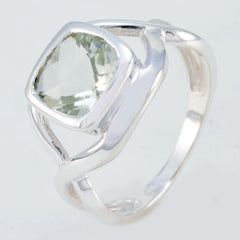 Green Amethyst Solitaire German 925 Silver Green Gemstones Classic Modern Ring Jewelry