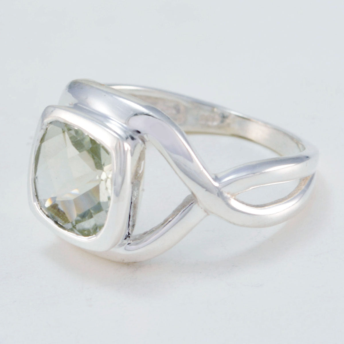 Green Amethyst Solitaire German 925 Silver Green Gemstones Classic Modern Ring Jewelry