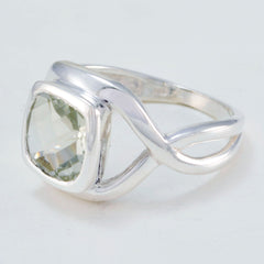 Green Amethyst Solitaire German 925 Silver Green Gemstones Classic Modern Ring Jewelry
