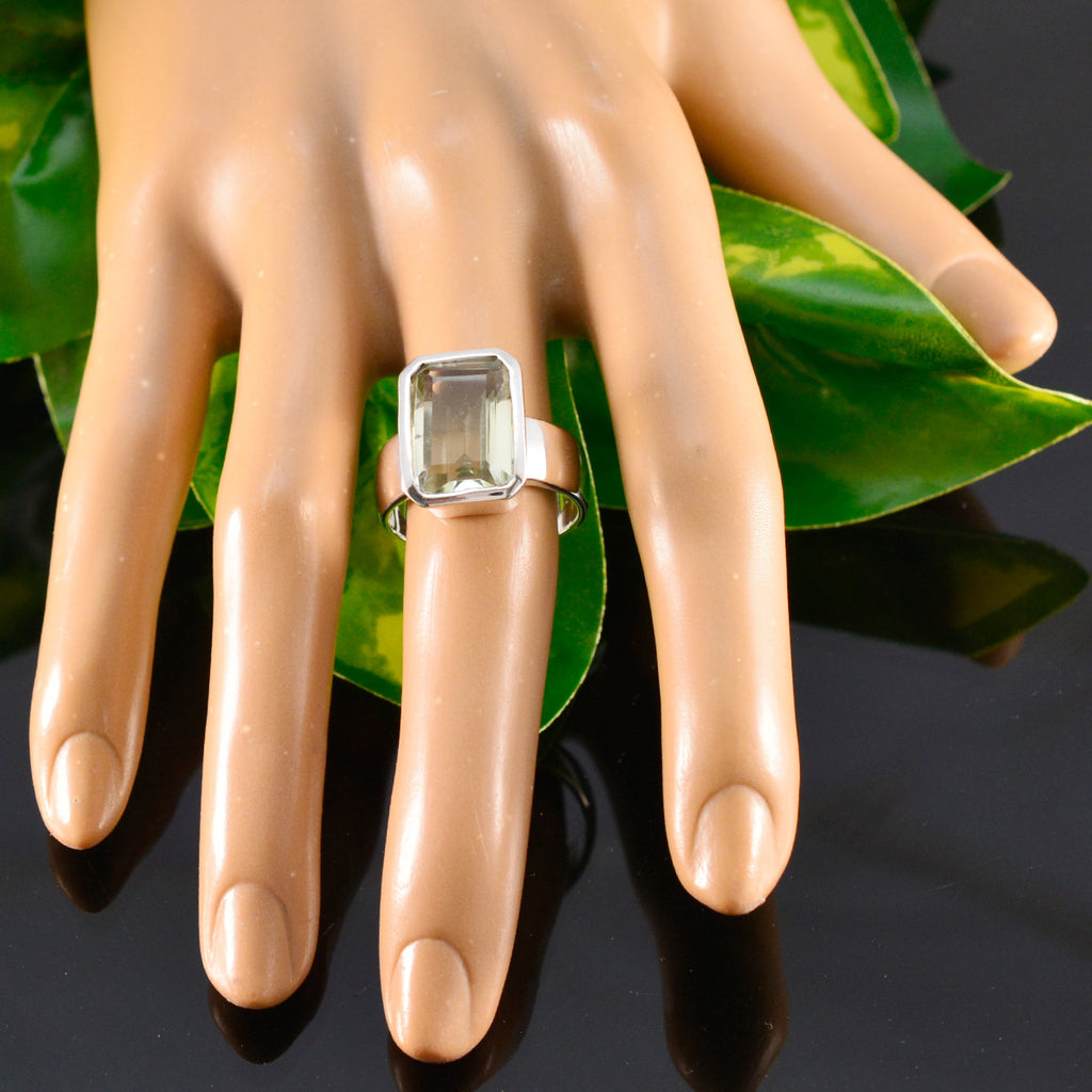 Green Amethyst Solitaire Italian 92.5 Silver Green Gems Edgy Modern Ring Jewellery