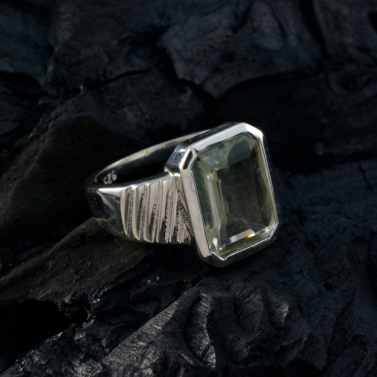 Green Amethyst Solitaire Indian 925 Sterling Silver Green Gemstone Versatile Modern Ring Jewellery