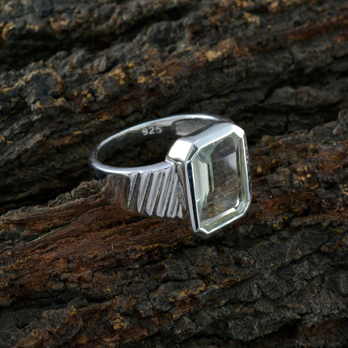 Grüner Amethyst Solitär, indischer 925 Sterling Silber, grüner Edelstein, vielseitiger moderner Ringschmuck