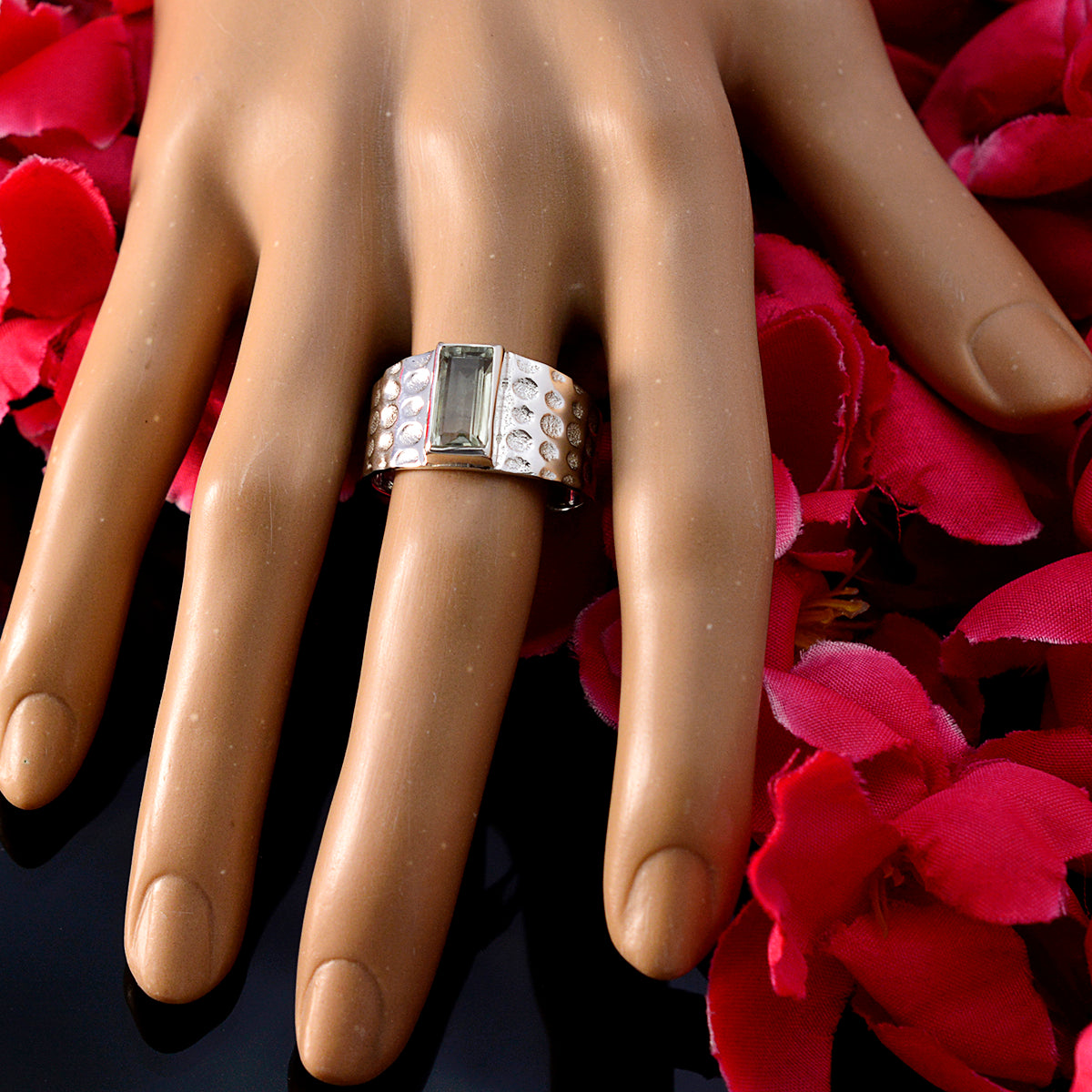 Green Amethyst Solitaire German Sterling Silver Green Gemstone Classic Signet Ring Jewellery