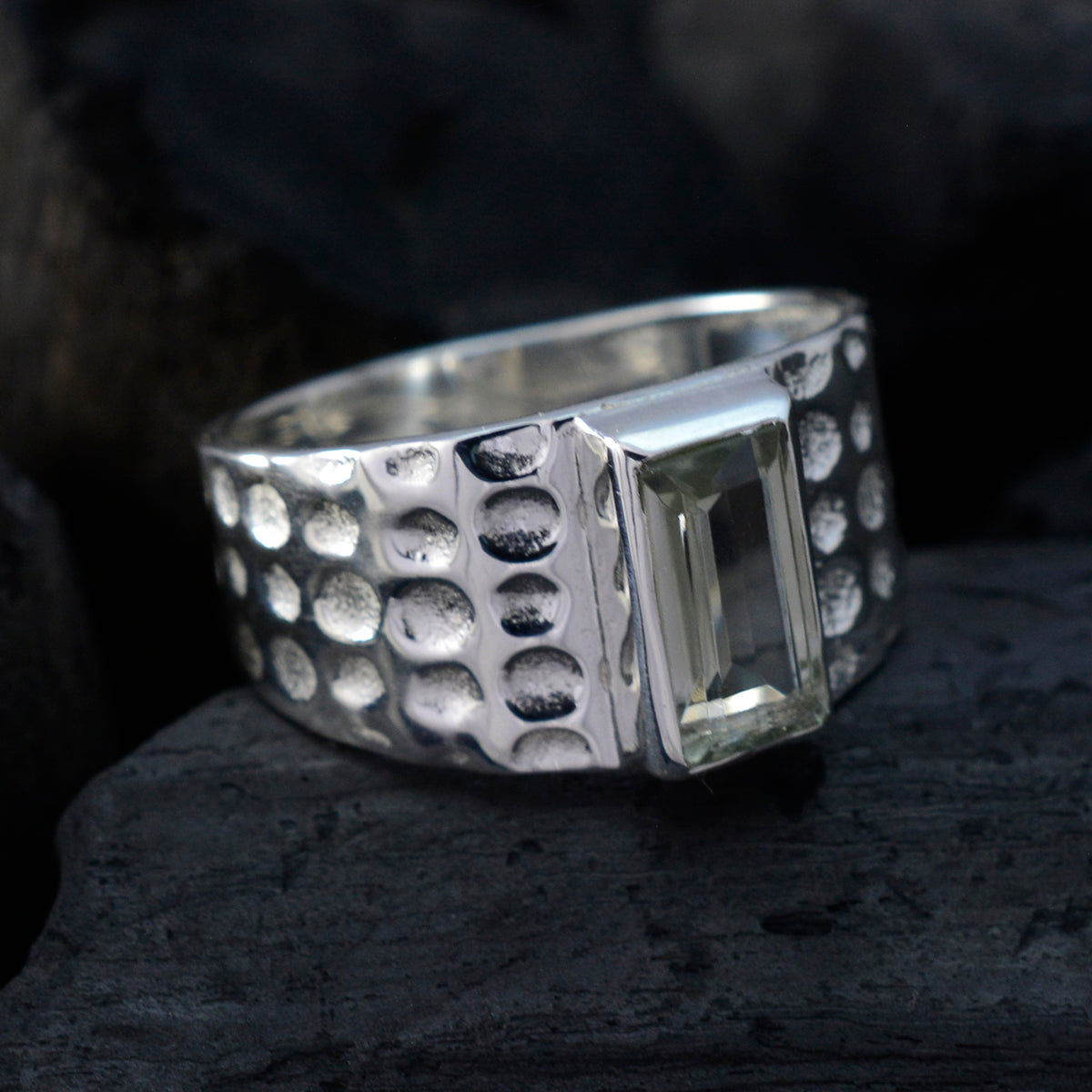 Green Amethyst Solitaire German Sterling Silver Green Gemstone Classic Signet Ring Jewellery