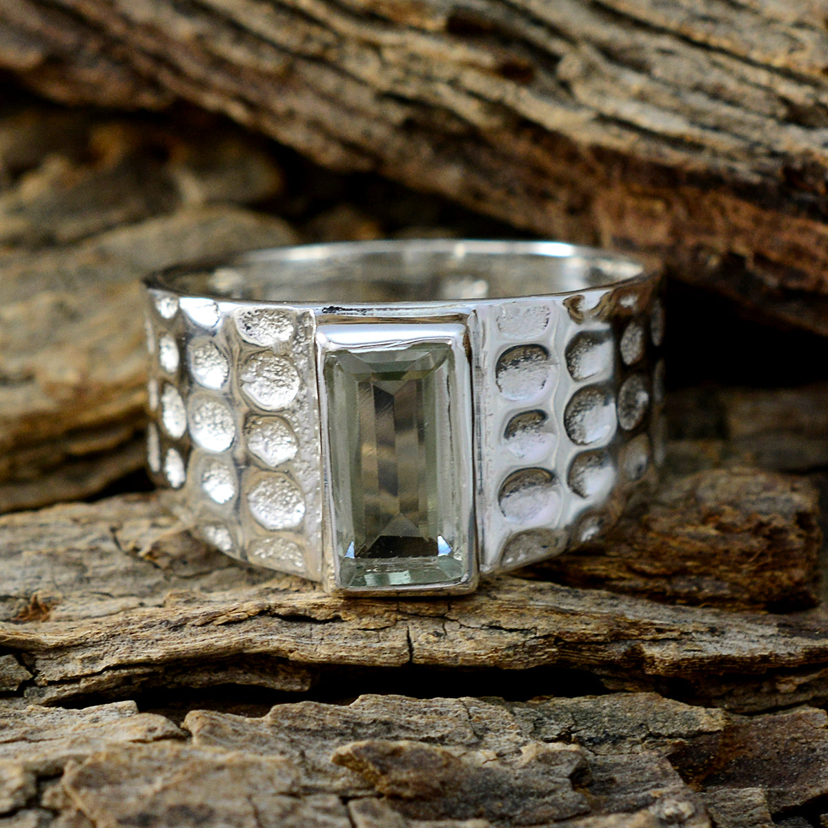 Green Amethyst Solitaire German Sterling Silver Green Gemstone Classic Signet Ring Jewellery