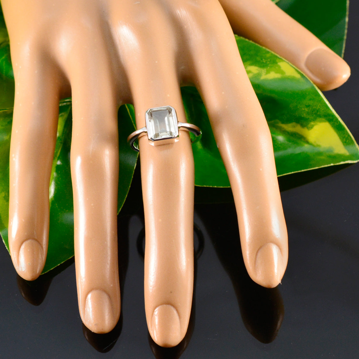 Green Amethyst Solitaire Turkish 925 Silver Green Gems Whisper thin Abstract Ring Jewellery