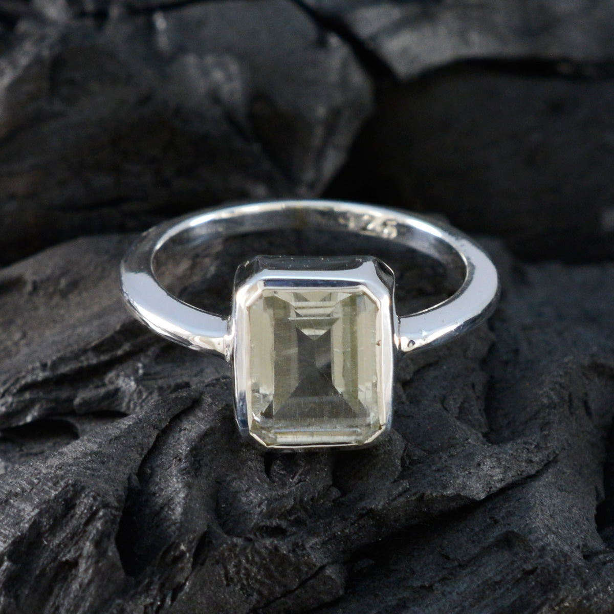 Green Amethyst Solitaire Turkish 925 Silver Green Gems Whisper thin Abstract Ring Jewellery