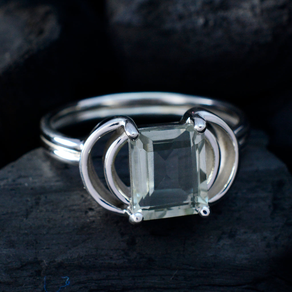 Green Amethyst Solitaire Indian Sterling Silver Green Gems Eye catching Trendy Ring Jewelry