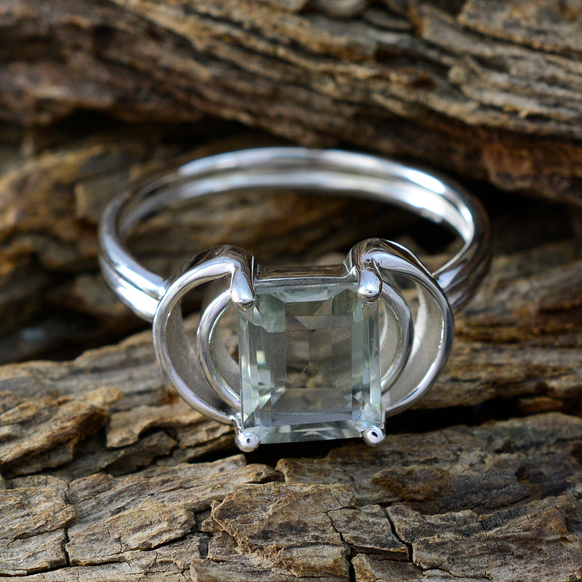 Green Amethyst Solitaire Indian Sterling Silver Green Gems Eye catching Trendy Ring Jewelry