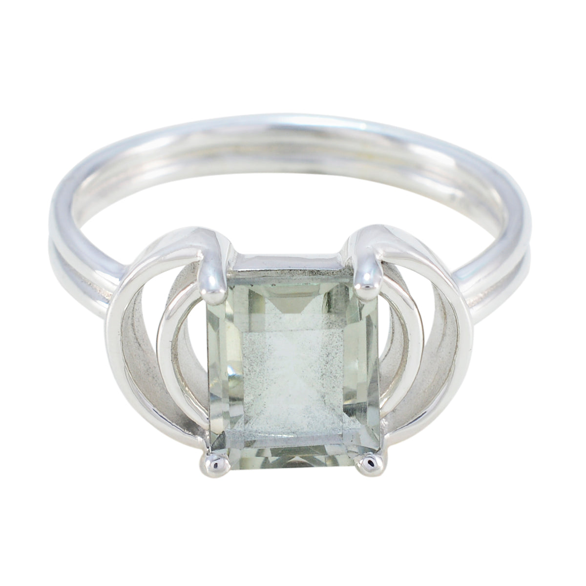 Green Amethyst Solitaire Indian Sterling Silver Green Gems Eye catching Trendy Ring Jewelry