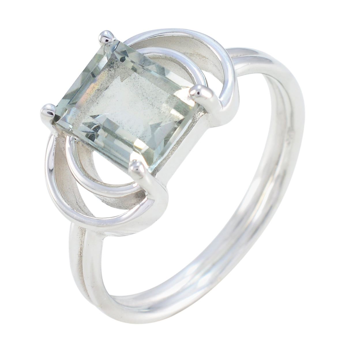 Green Amethyst Solitaire Indian Sterling Silver Green Gems Eye catching Trendy Ring Jewelry