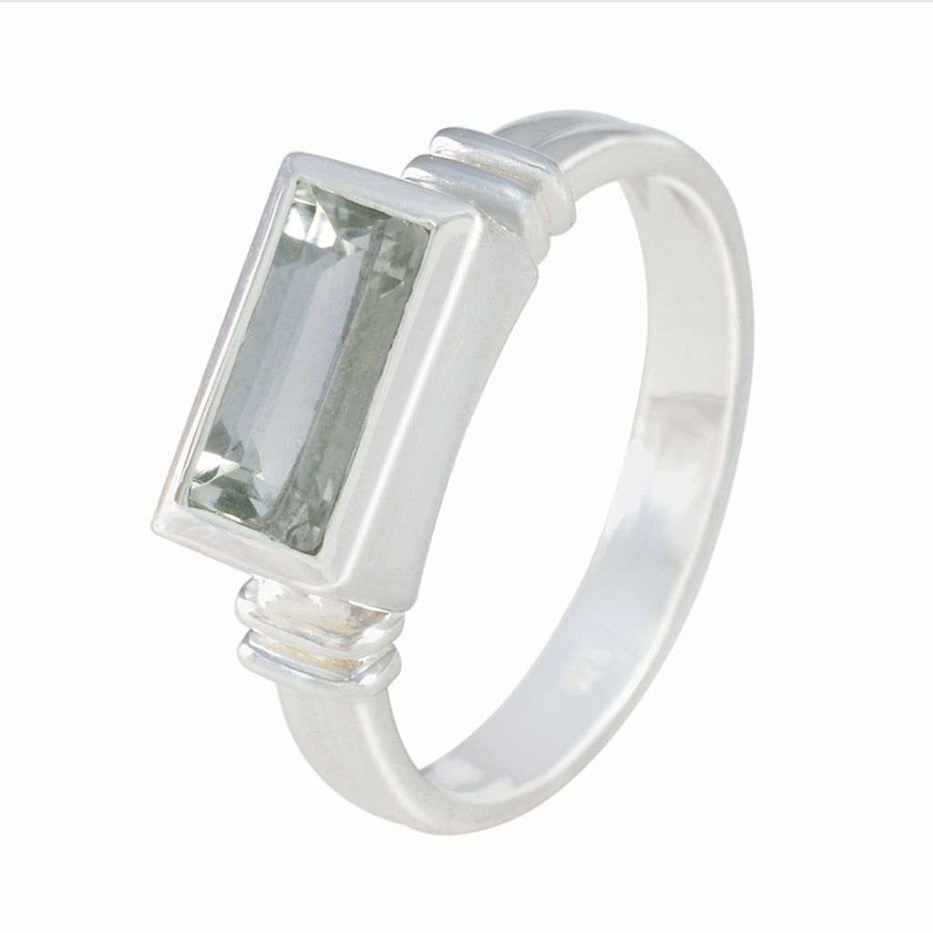 Green Amethyst Solitaire Russian Sterling Silver Green Gemstones Minimal Cultural Ring Jewellery