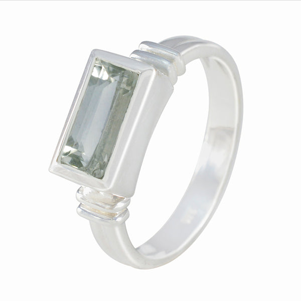 Green Amethyst Solitaire Russian Sterling Silver Green Gemstones Minimal Cultural Ring Jewellery