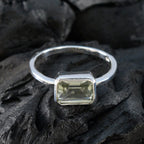 Green Amethyst Solitaire Turkish Sterling Silver Green Gemstone Dainty Modern Ring Jewelry