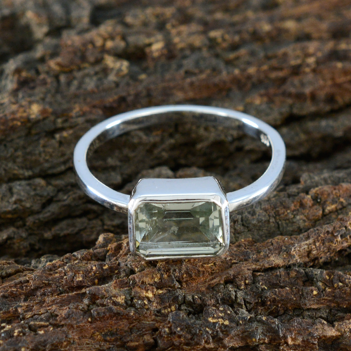 Green Amethyst Solitaire Turkish Sterling Silver Green Gemstone Dainty Modern Ring Jewelry