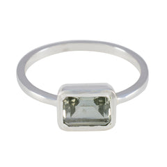 Green Amethyst Solitaire Turkish Sterling Silver Green Gemstone Dainty Modern Ring Jewelry