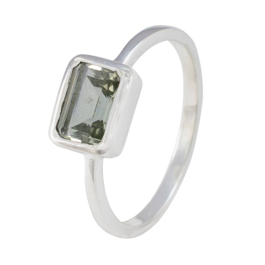 Green Amethyst Solitaire Turkish Sterling Silver Green Gemstone Dainty Modern Ring Jewelry